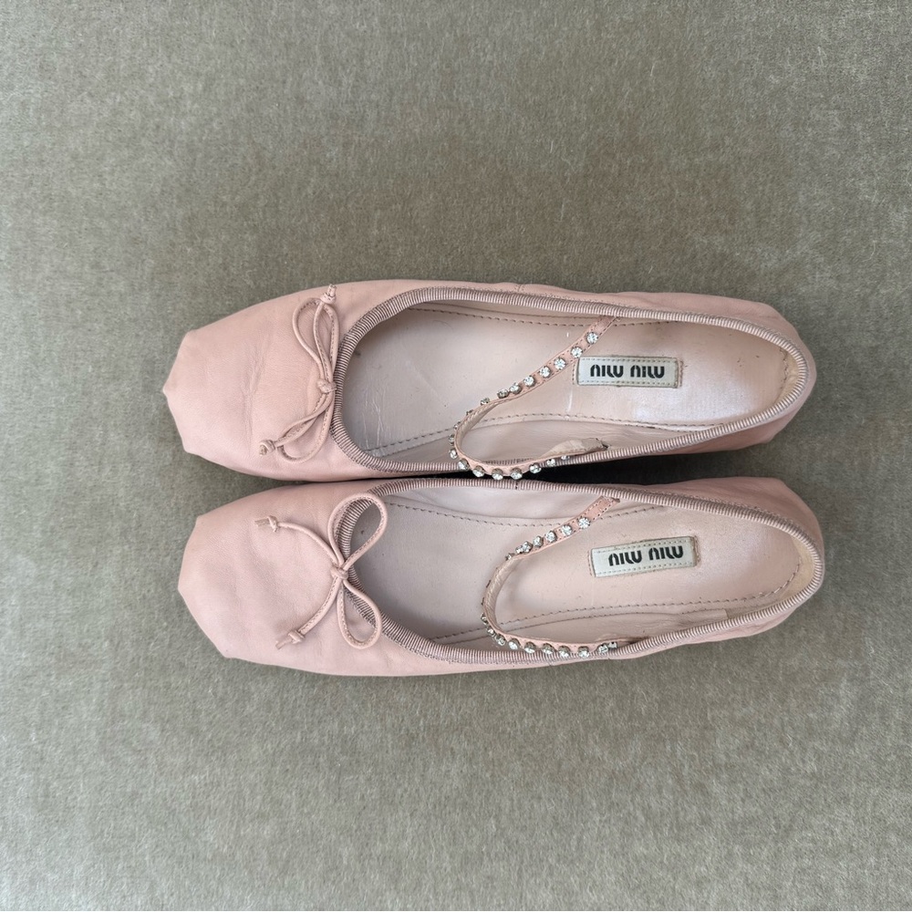 Miu Miu Pink Crystal-Strap Ballet Flats